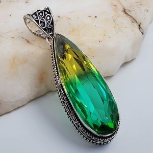 Tourmaline Crystals Quartz Stone Silver Pendant